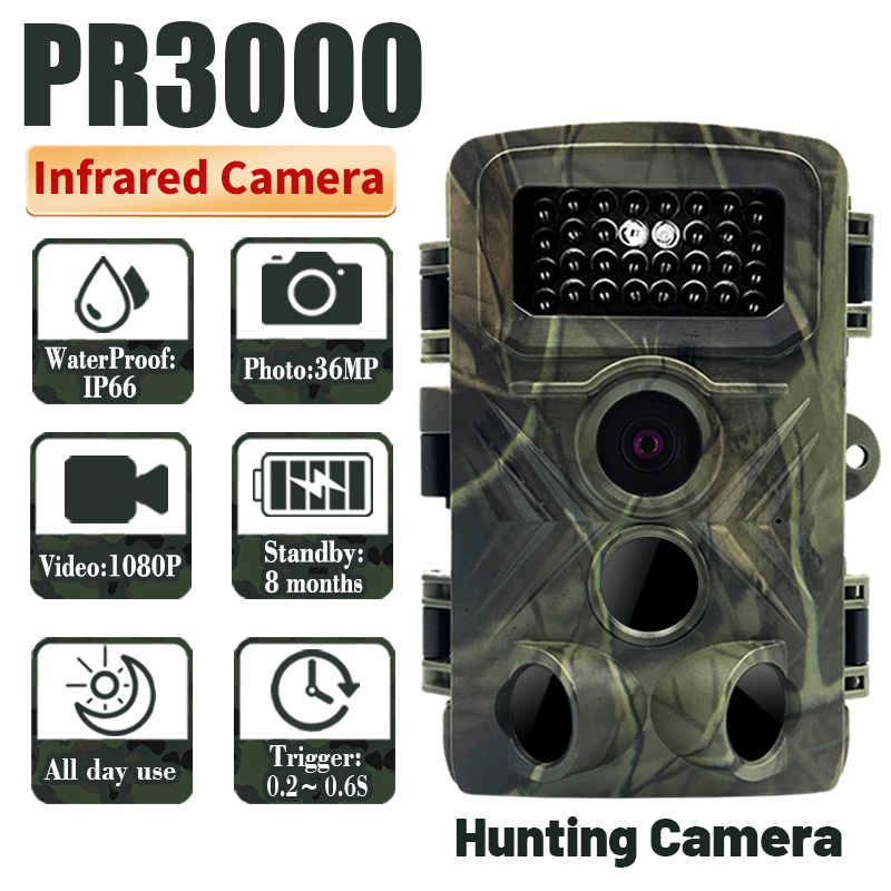 PR3000 Game trail camera with wildlife hunting 36MP 1080P HD digital