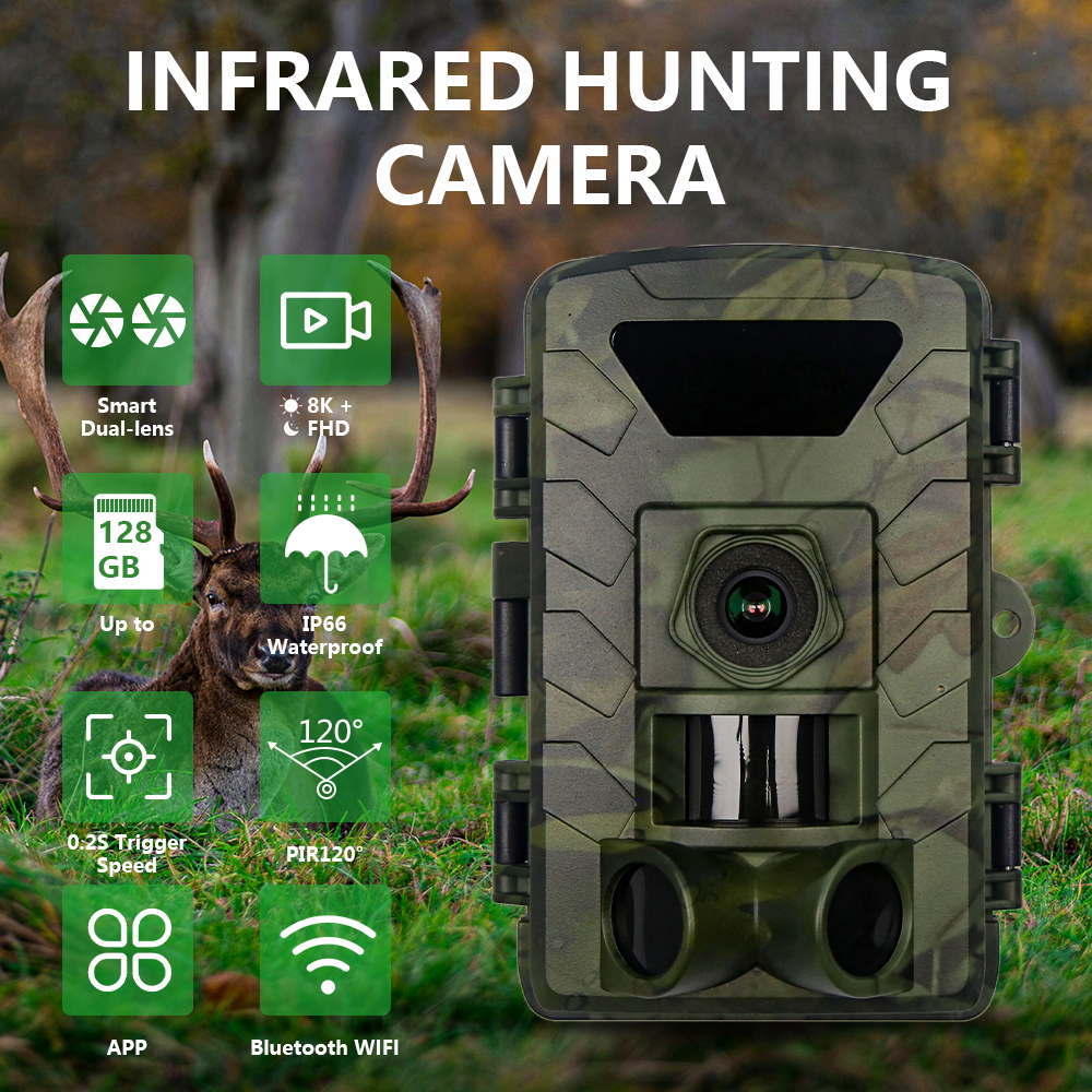 Wifi トレイルカメラ狩猟ゲームカメラ 8K 60MP アプリ TrailCam Go で