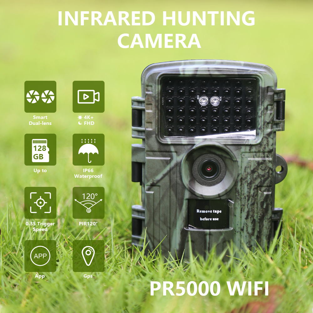 HunterCam PR5000 Wifi 4K 60MP IP66 Waterproof Trail Camera For Hunting