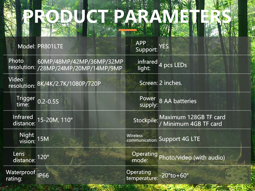 PR801 Hunting Trail Camera 8K in 3 version: 4G/Wifi/Regual