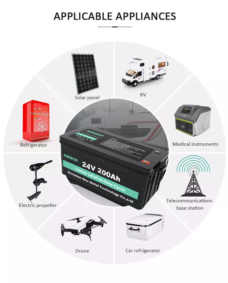 Aumoon Wholesale Solar System Lifepo4 Battery Pack Lithium Ion Lifepo4 12V 24V 36V 48V Batteries