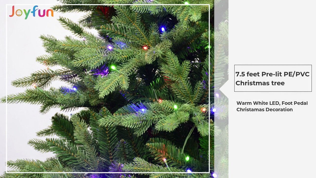 7.5 feet Pre-lit PE/PVC .Christmas tree.Warm White LED, Foot Pedal.Christamas Decoration.