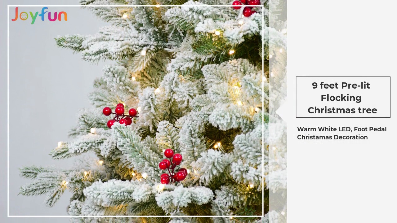 9 feet Pre-lit .Flocking .Christmas tree.Warm White LED, Foot Pedal.Christamas Decoration.