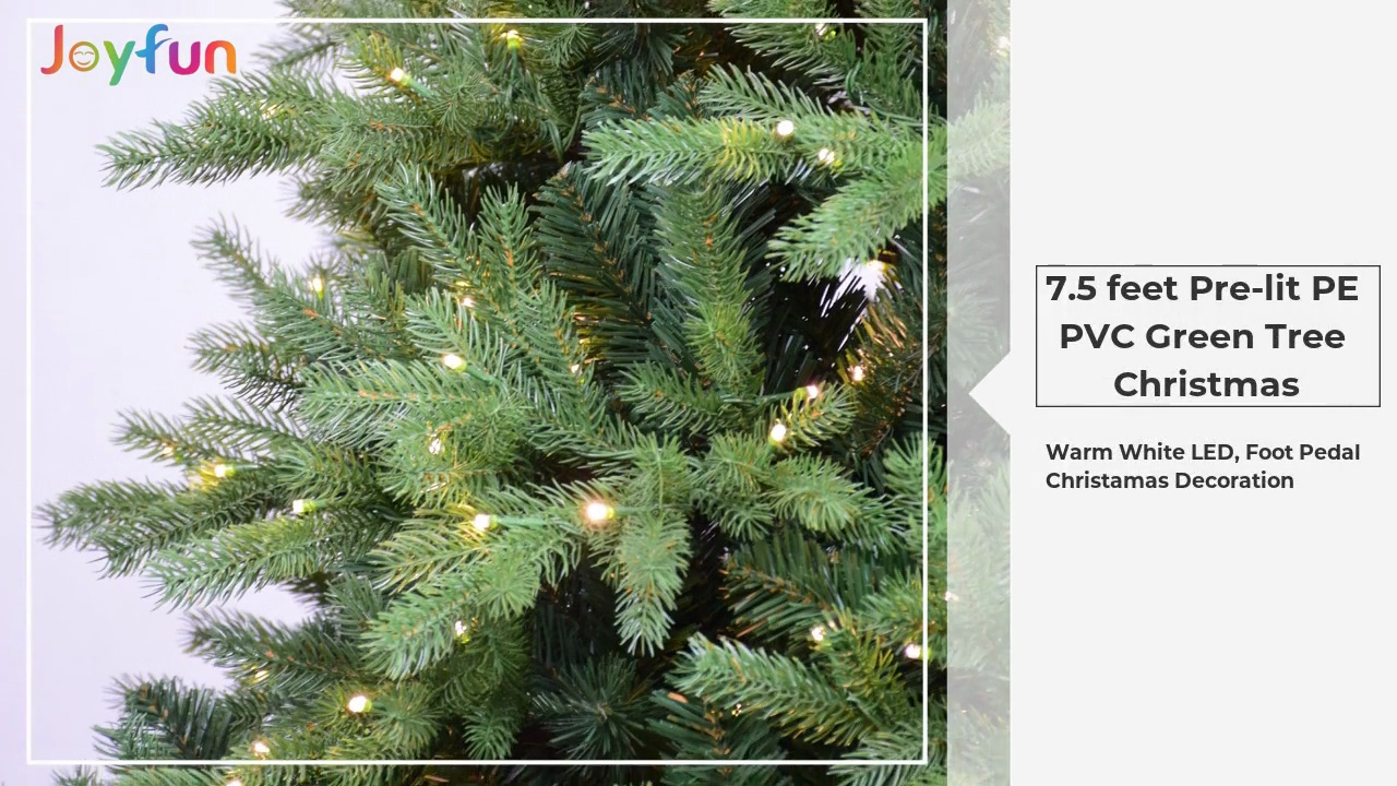 7.5 feet Pre-lit PE .PVC Green Tree .Christmas.Warm White LED, Foot Pedal.Christamas Decoration.