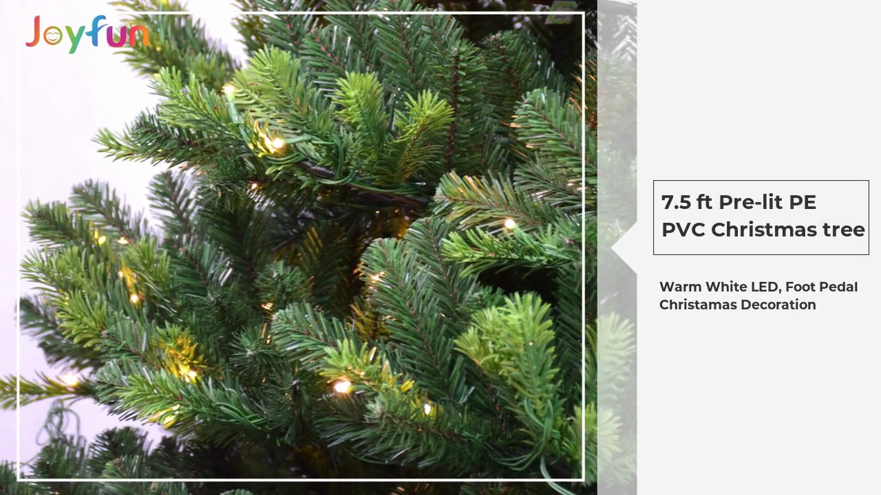 7.5 ft Pre-lit PE .PVC Christmas tree.Warm White LED, Foot Pedal.Christamas Decoration.