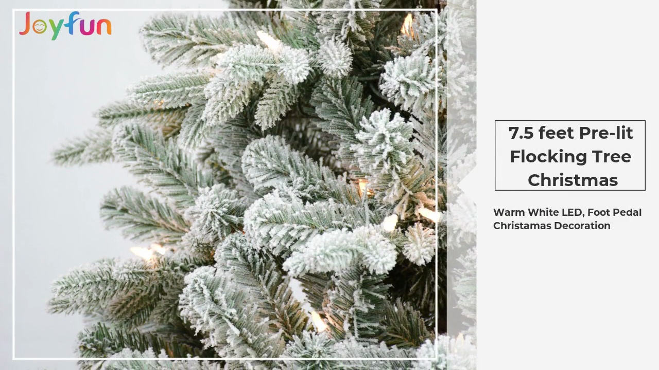 7.5 feet Pre-lit .Flocking Tree .Christmas.Warm White LED, Foot Pedal.Christamas Decoration.