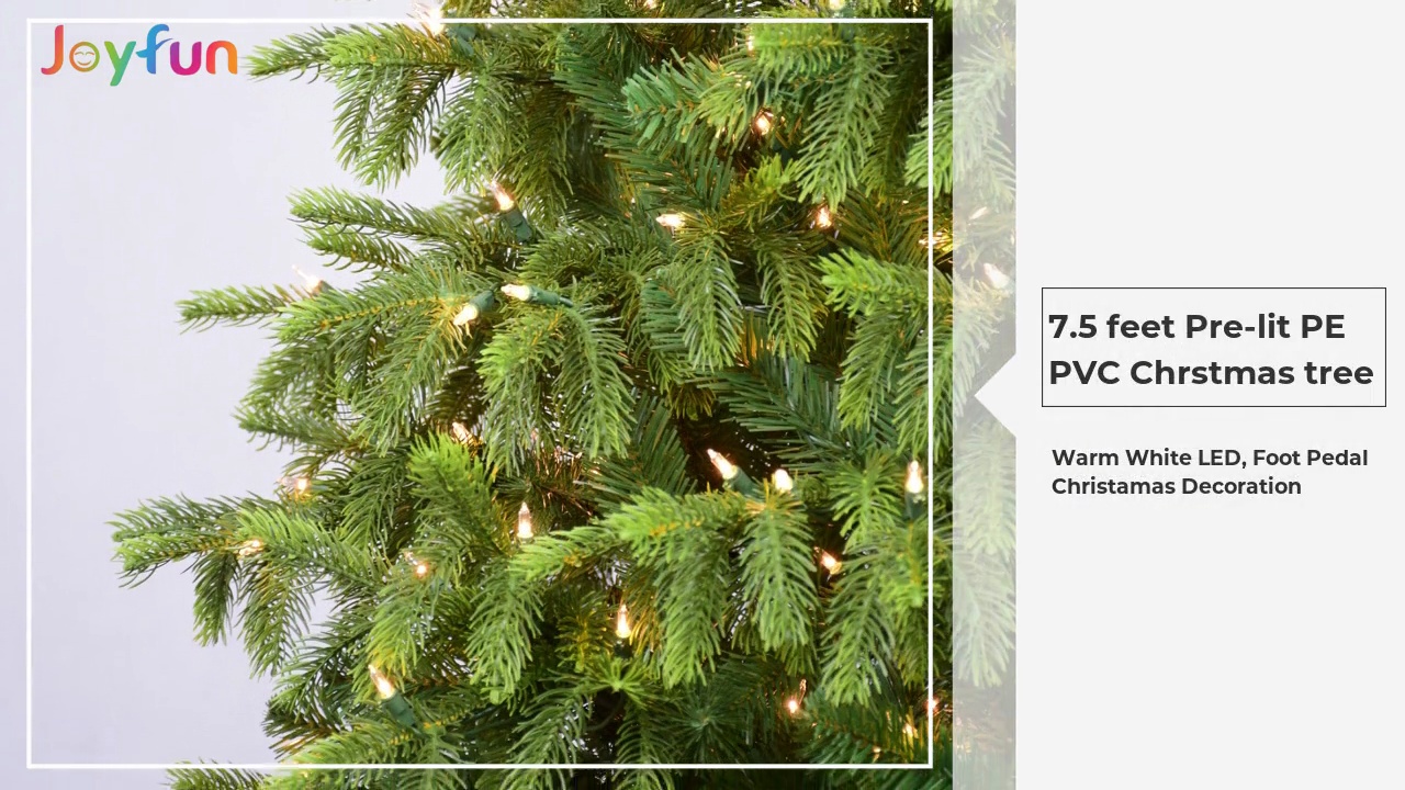 7.5 feet Pre-lit PE .PVC Chrstmas tree .Warm White LED, Foot Pedal.Christamas Decoration.