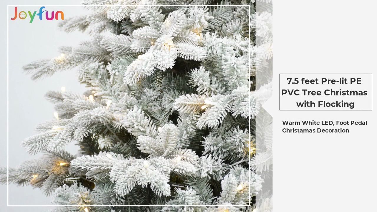 7.5 feet Pre-lit PE .PVC Tree Christmas .with Flocking.Warm White LED, Foot Pedal.Christamas Decoration.