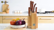 Asiakey Pastel Wood Block Classic Stylish Product Forged Sharp Cooking Chef Knives Stainless Steel Kitchen Knife Sets