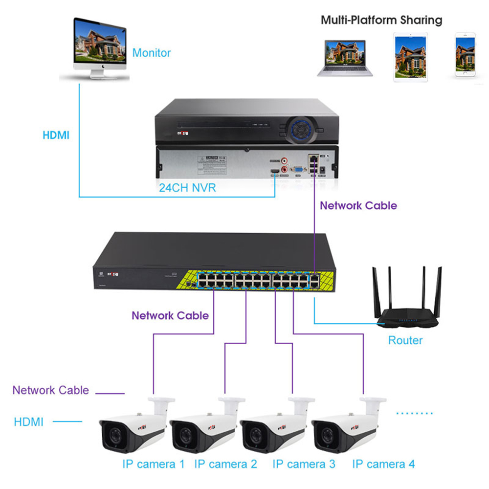 24 Channel NVR Switch and POE IP Camera CCTV Surveillance System