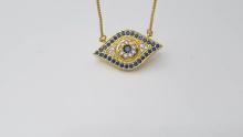 Classic Devil's Eye Zircon Necklace, Colorful Round Brass Gold Plated Zircon Pendant Necklace for Women