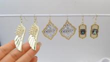 Gold Plated Hollow Filigree Two Tone Earrings Color Stone Drop Earrings Angel Wings Earrings jewelry