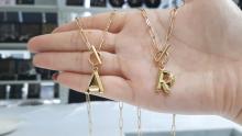 High Quality Custom Engraved Enamel Color Stainless Steel Round Rectangle crystal Letter Pendant Necklace for Women