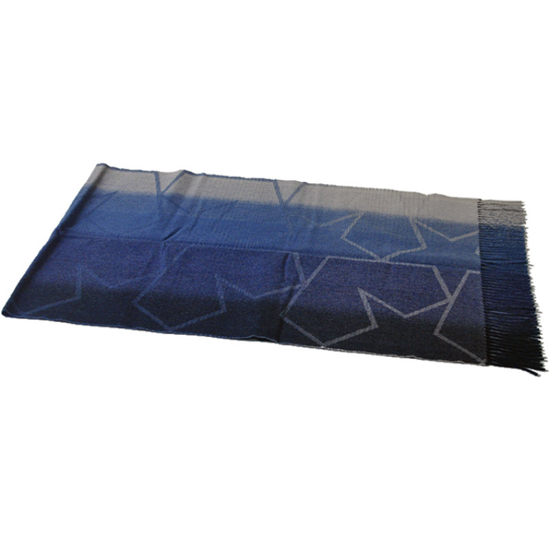 TH1965 cashmere wool scarf laid flat showing navy blue gradient color and star pattern design