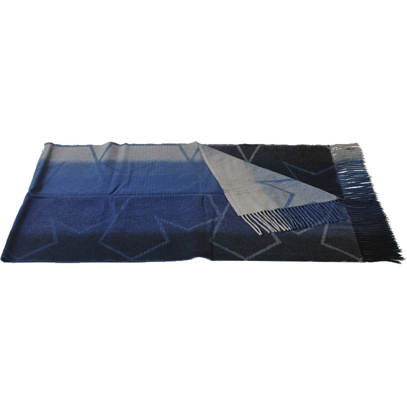 TH1965 wool cashmere scarf folded with blue gradient colors and fringe edges