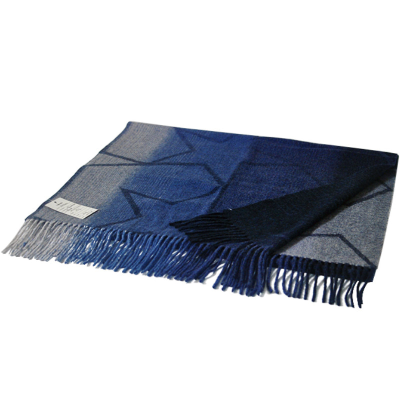TH1965 cashmere wool scarf folded showing grey blue color section and woven star pattern