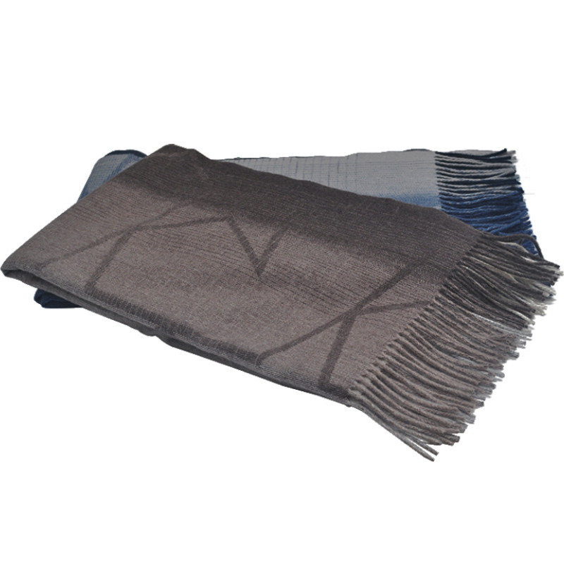 TH1965 wool cashmere scarf folded from side angle showing navy blue gradient and fringe