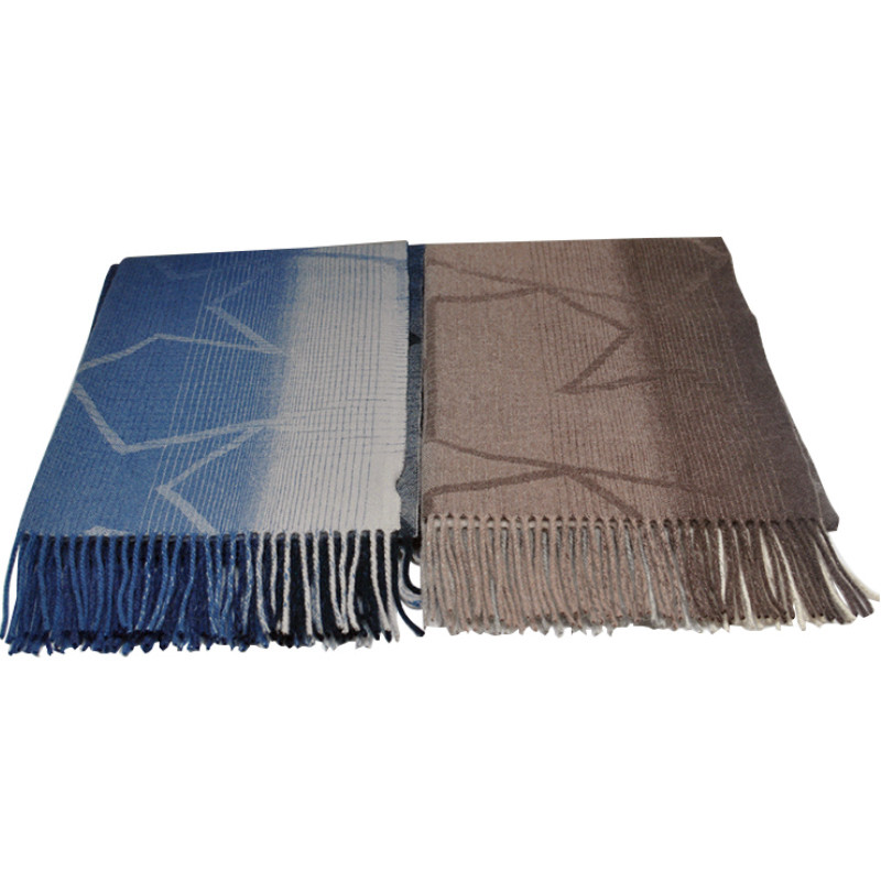 TH1965 cashmere wool scarf displayed open showing grey and navy gradient transition