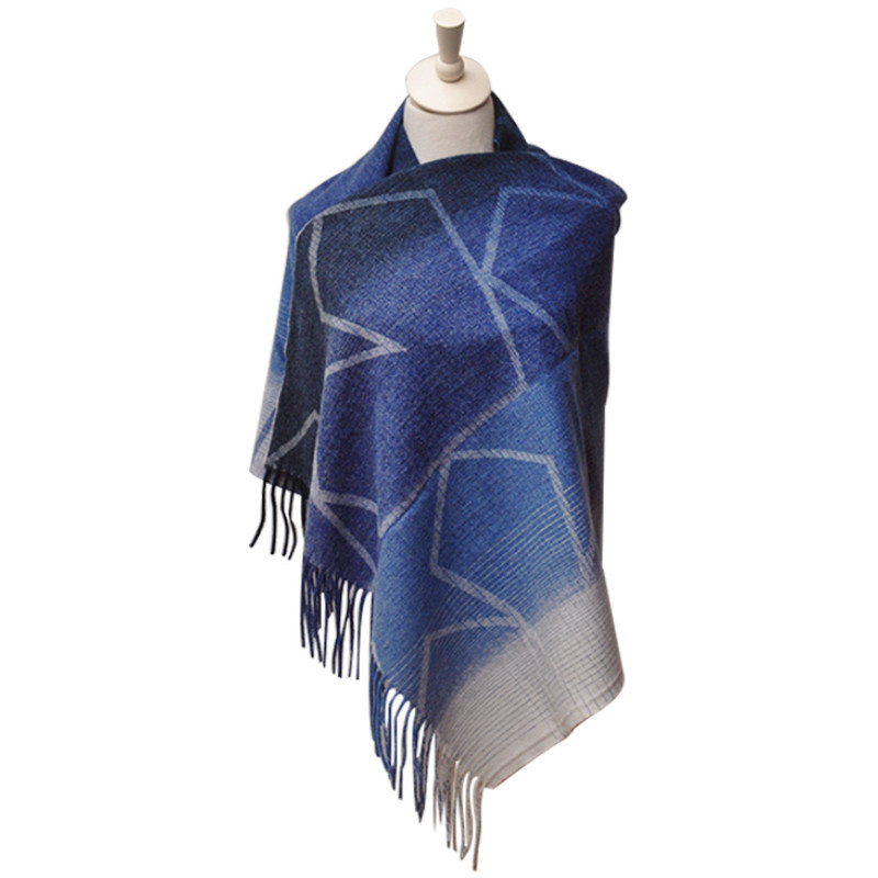 TH1965 wool cashmere scarf wrapped on mannequin showing elegant gradient color effect