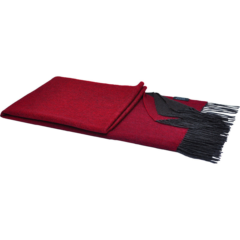 Brown Red Gradient Cashmere Shawl Folded Front View with Fringe Edge