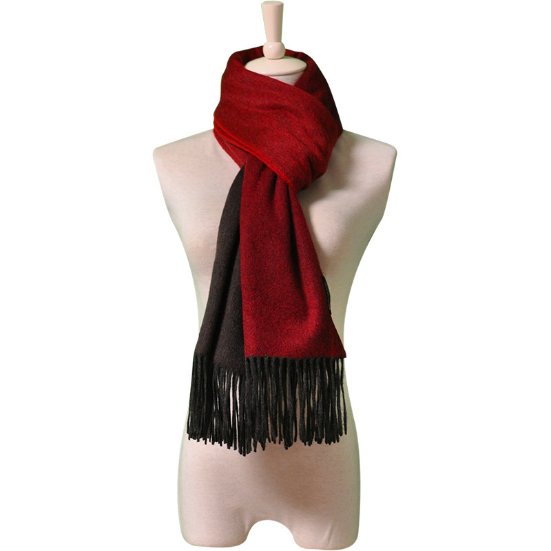 Brown Red Gradient Cashmere Shawl Wrapped on Mannequin Front View