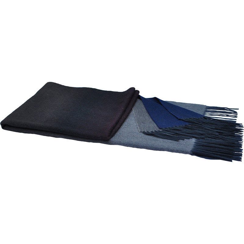 TH2122 100% cashmere shawl with blue red gray gradient design and fringe edge