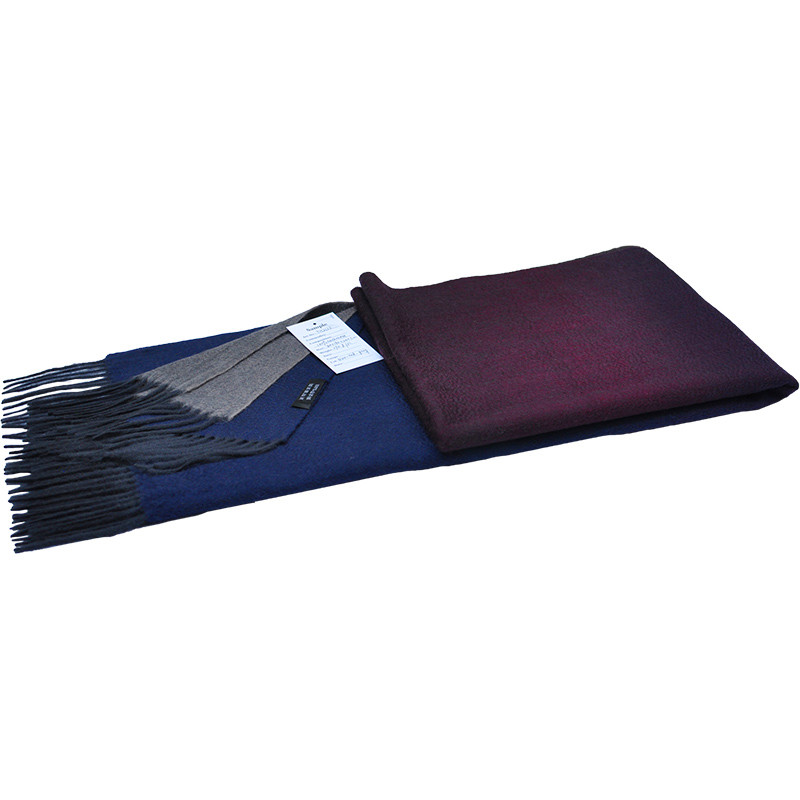 TH2122 luxury cashmere shawl showing blue red gray gradient colors and product details