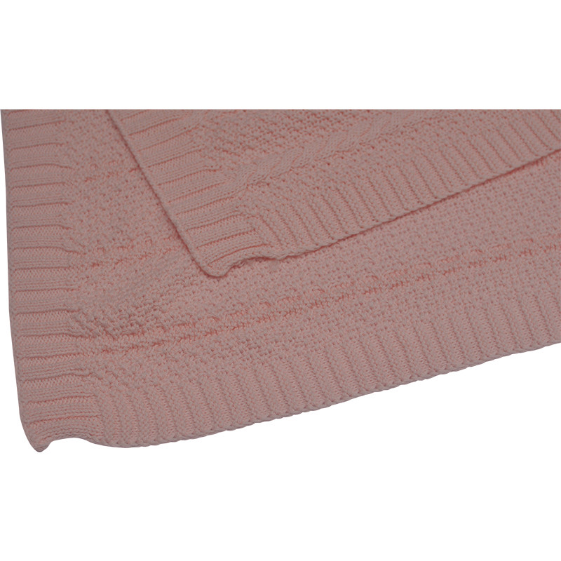 Reinforced ribbed edge detail of high-quality organic cotton knit blanket