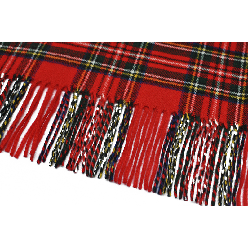 Macro view of the European design checks blanket showing tight weave pattern and delicate fringe borders