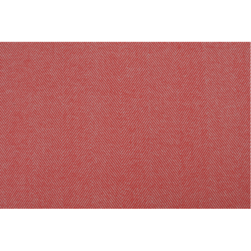Close-up texture of coral and white herringbone woven fabric.