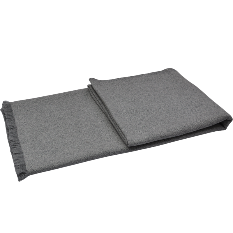 TH2207 lightweight cashmere blanket displayed in a layered fold with visible grey texture and fringe.