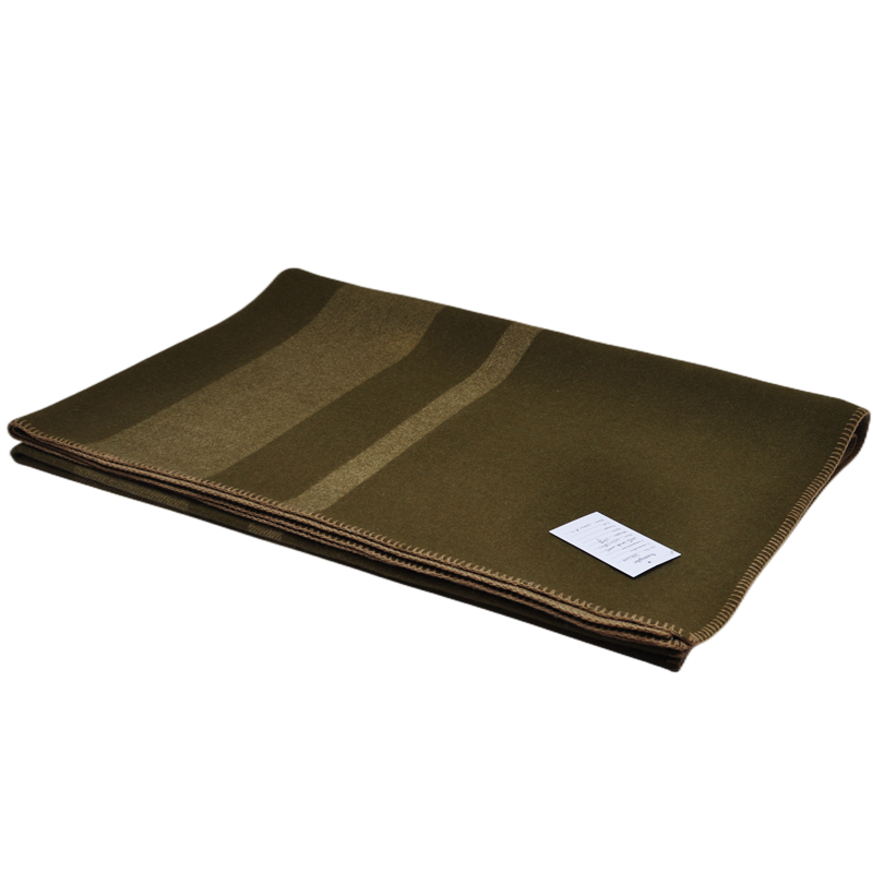 vintage surplus wool blanket TAK2202 100% lamb wool olive twill stripe stitched edge camp throw