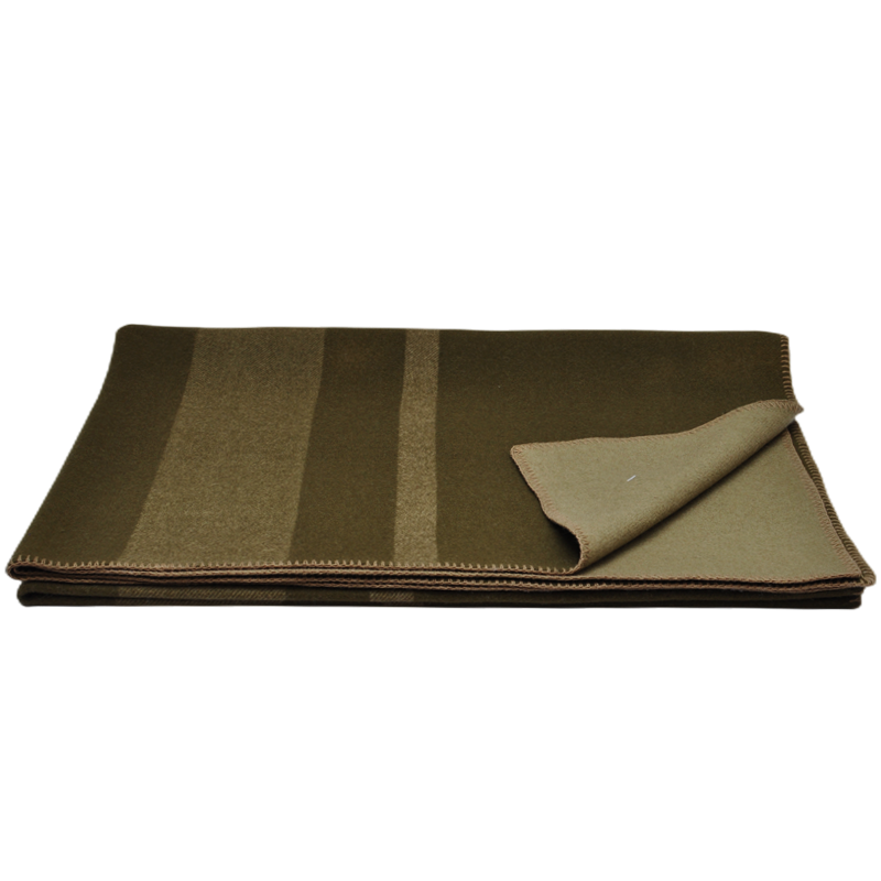 tactical lamb wool blanket TAK2202 single side olive stripe solid plain back stitched hem