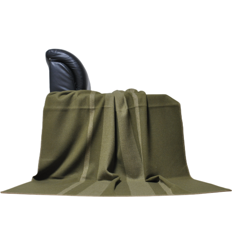 camp style lamb wool blanket TAK2202 full drape olive vertical stripe soft warm