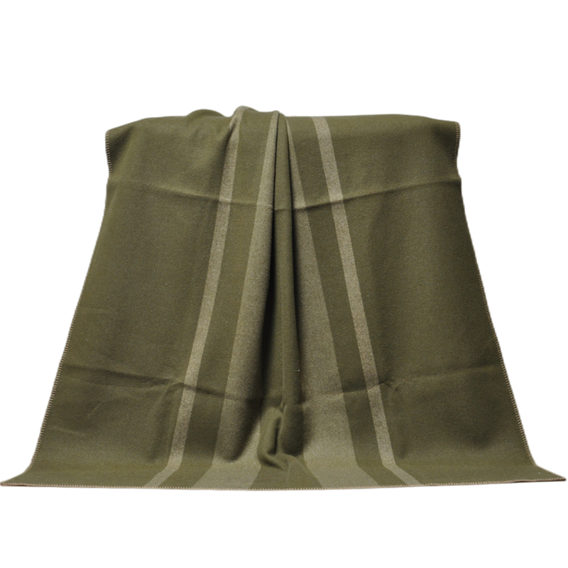 full view surplus wool blanket TAK2202 olive twill stripe heavy lamb wool camping throw