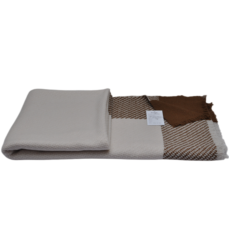 two tone woven throw folded open to show frayed fringe trim NM26/2 yarn fluffy wool blanket TAK2216