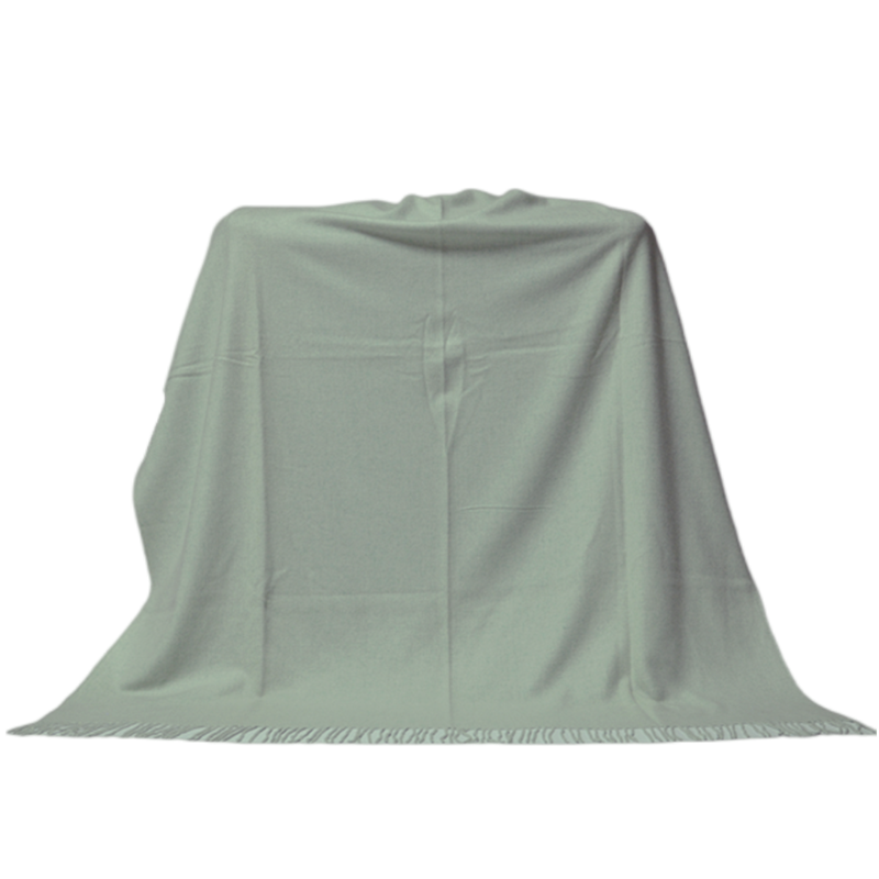 Fully opened E1108 cashmere wool blanket displaying its lightweight woven structure and fringed edge.