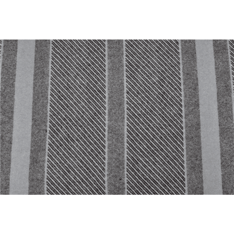 Detailed view of striped woven texture for 10% cashmere and 90% wool blend blanket.