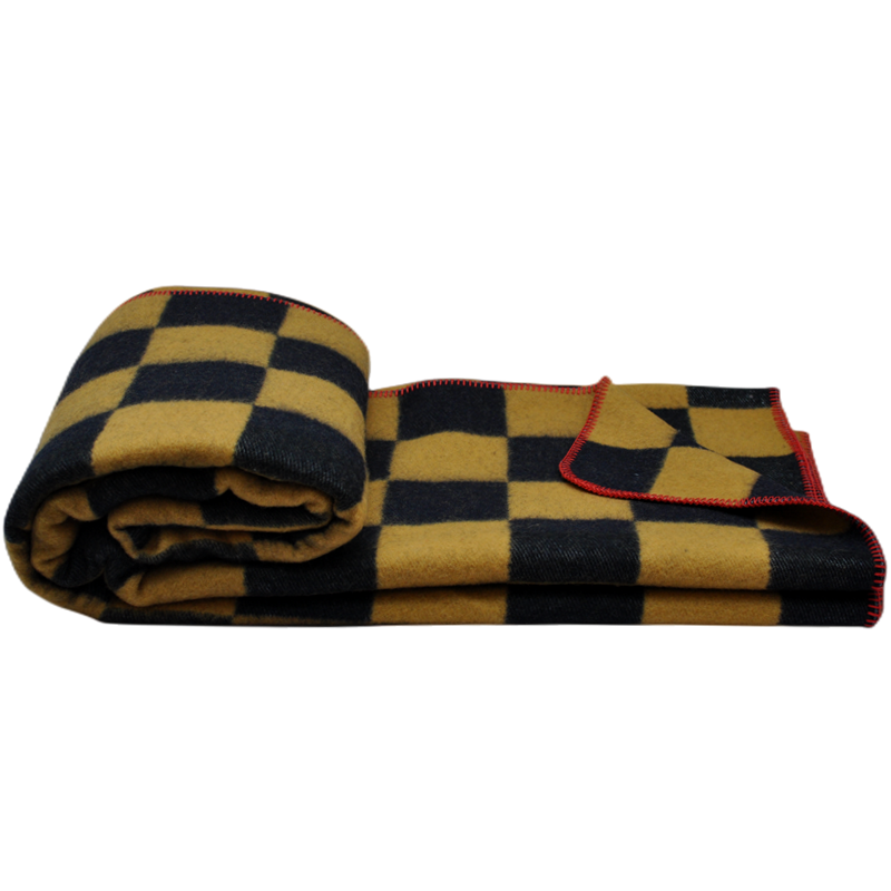 TBT1804 checkerboard Australian wool bed blanket displayed in a rolled and layered fold on a white background