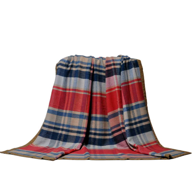 Full view of Blue Phoenix Q1070 red blue plaid blanket showing full pattern