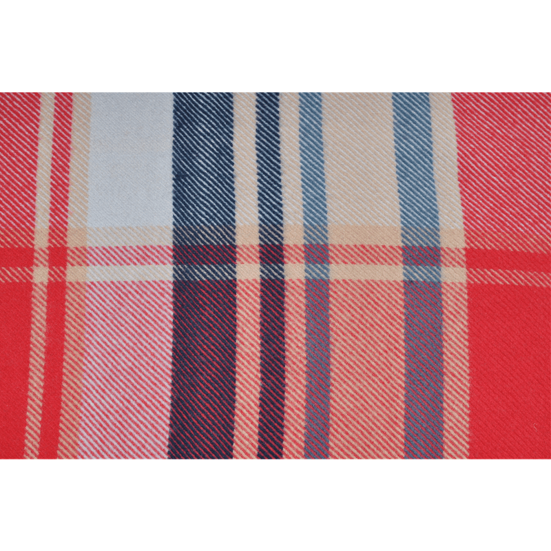 Blue Phoenix Q1070 100% wool plaid blanket fabric detail, red blue beige tartan weave