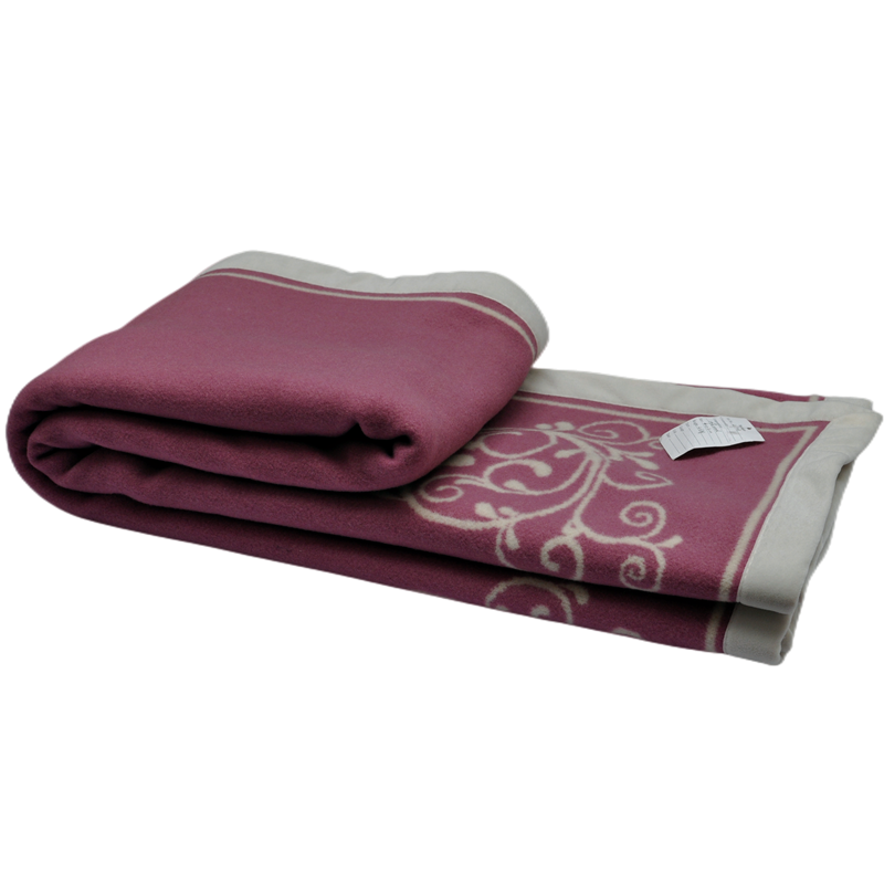 LL1101 luxury Merino wool Damask Scroll jacquard blanket folded to show pink and white pattern.