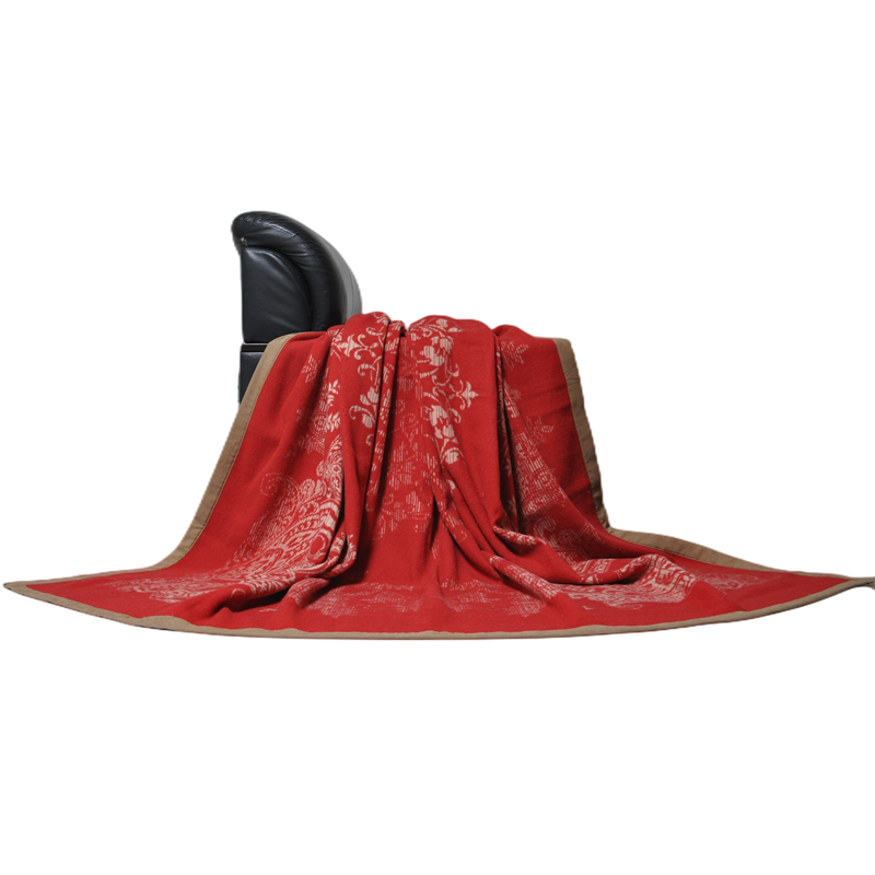 Vintage red wool throw blanket armchair draped display