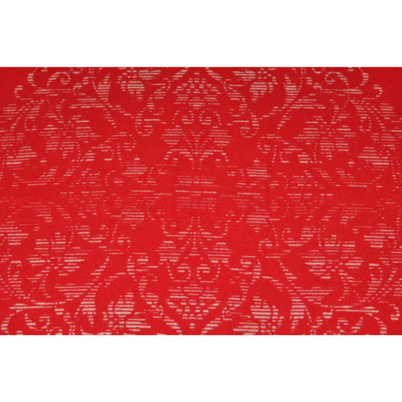 Red paisley jacquard wool blanket full fabric texture closeup