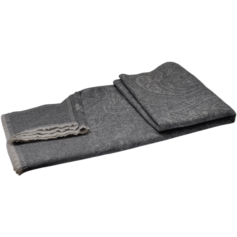 gray lambswool blanket multi folded layers paisley jacquard fringe trim TH15K0502