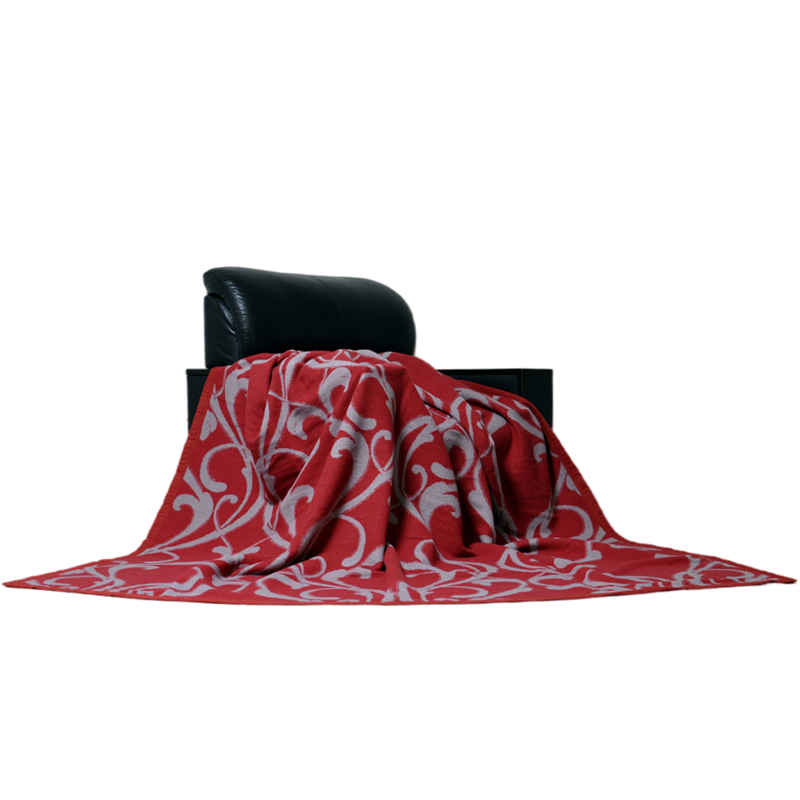 Q1291 luxury 100% wool Damask vintage vine pattern king size throw blanket.