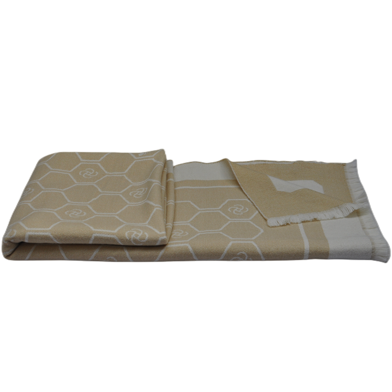 Elegant beige bee motif jacquard wool blend blanket hanging display