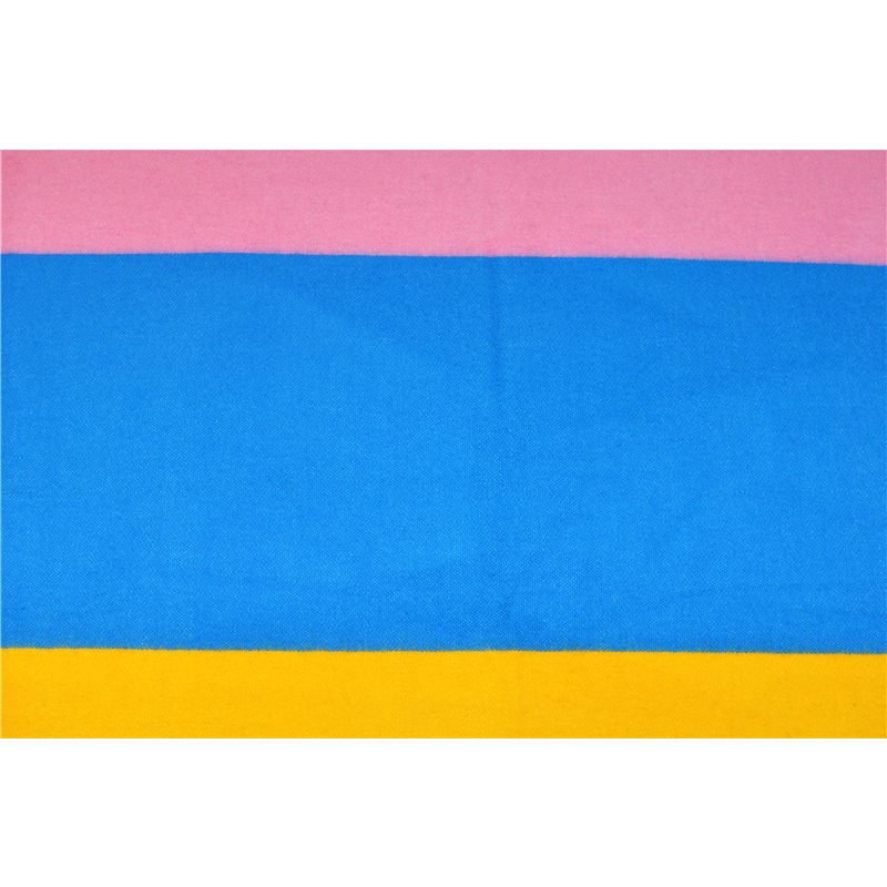 Close up full surface texture pink blue yellow color block woven 100% wool blanket solid color fabric detail