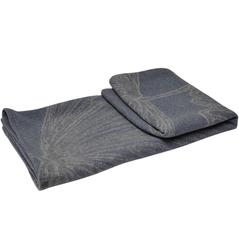 Folded flat shot of TAK2221 fan-shaped ginkgo jacquard wool throw blanket