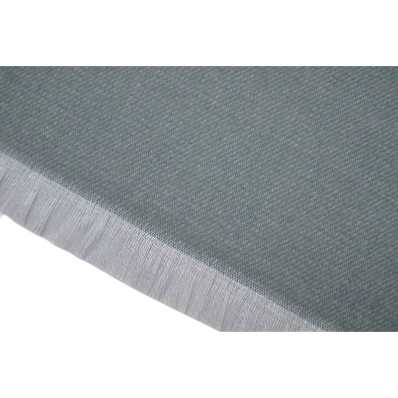Close-up of the fringe edge and fabric texture of the TDX2203 grey-green blanket.